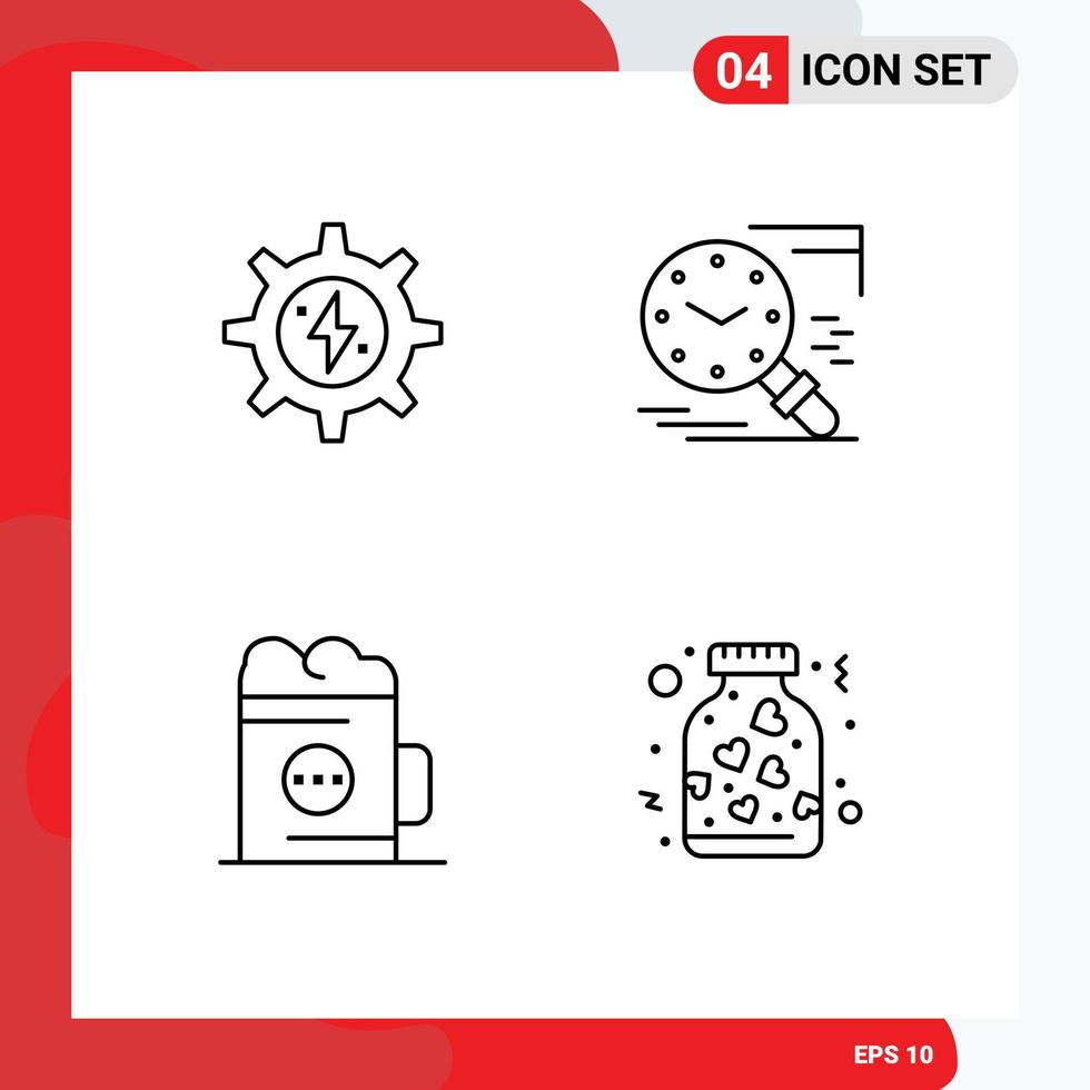 4 Universal Filledline Flat Colors Set for Web and Mobile Applications gear alcohol power time beverage Editable Vector Design Elements