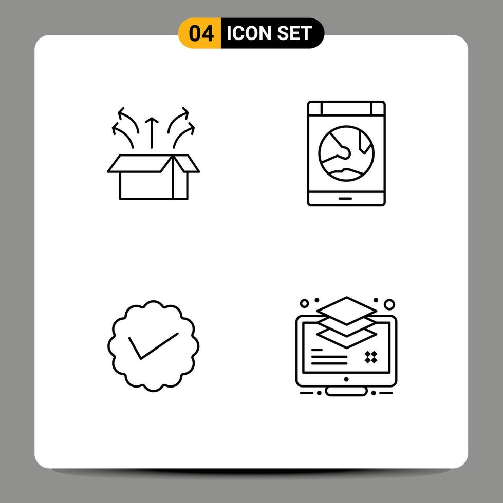 Set of 4 Modern UI Icons Symbols Signs for release smartphone open box connection media Editable Vector Design Elements