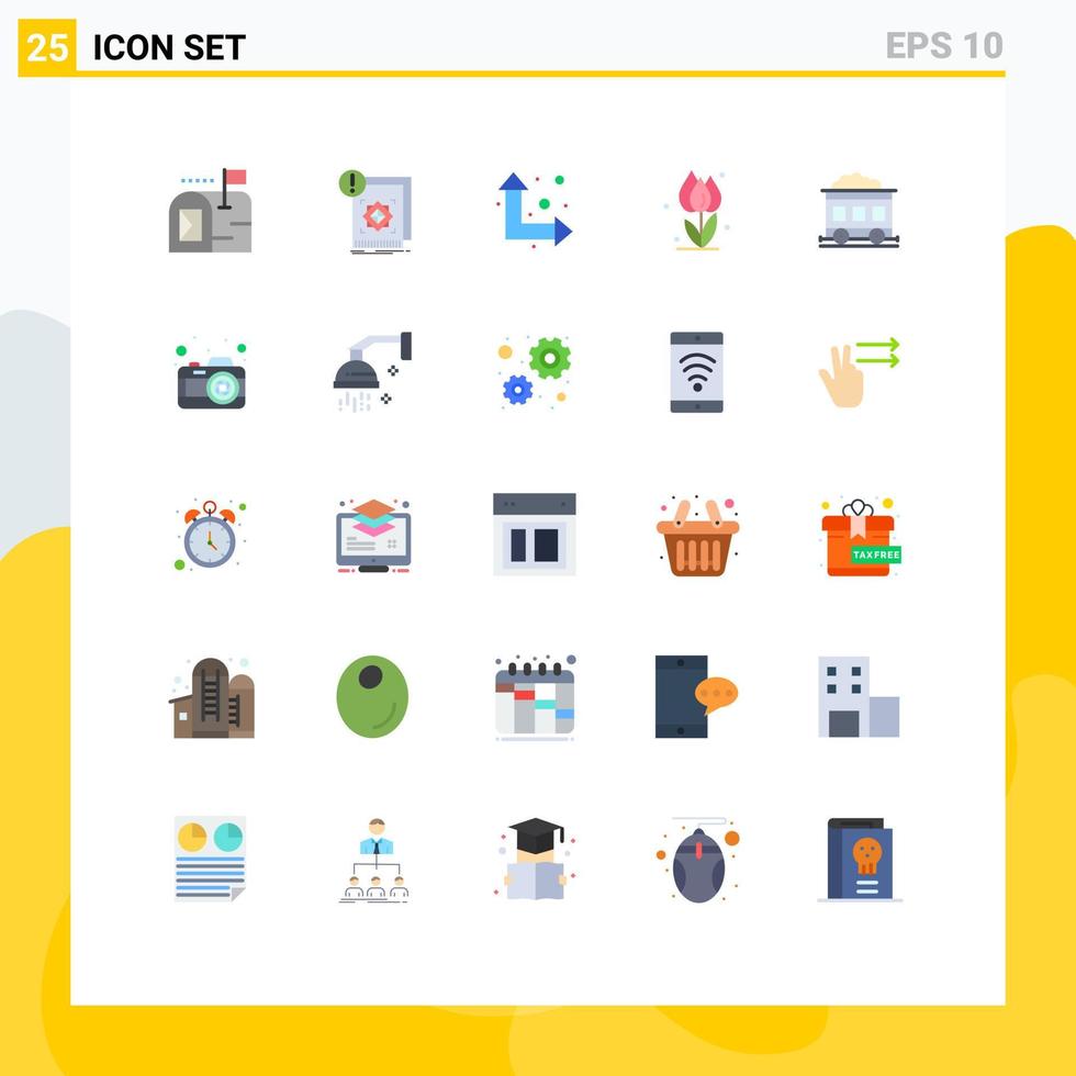 paquete de 25 signos y símbolos modernos de colores planos para medios de impresión web, como elementos de diseño de vectores editables florales de la naturaleza de la flecha de la rosa del tren
