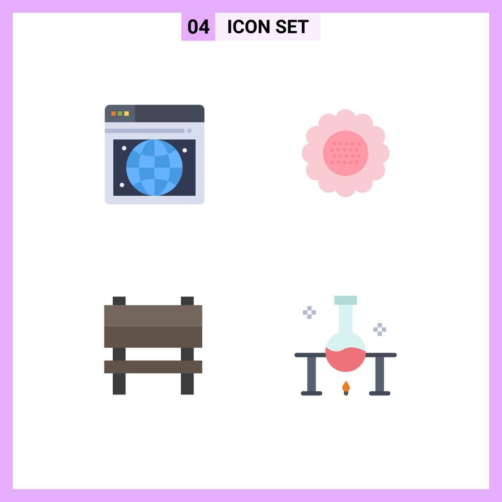 Group of 4 Modern Flat Icons Set for seo chair flora nature interior Editable Vector Design Elements