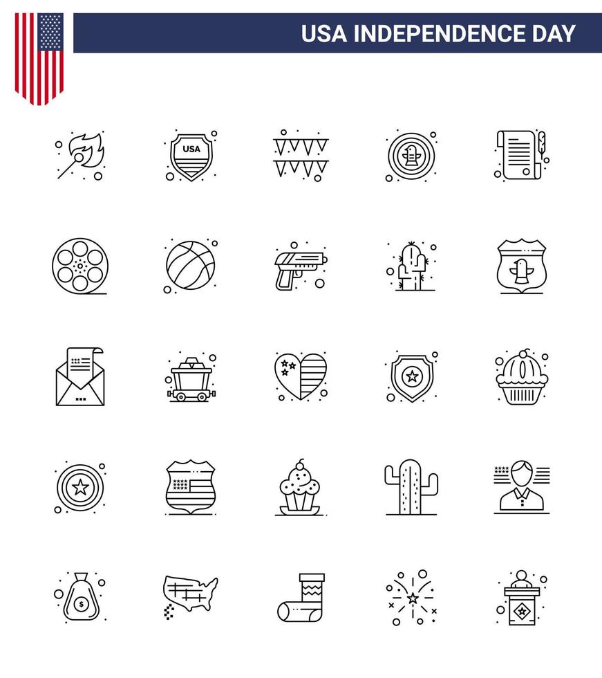 Set of 25 USA Day Icons American Symbols Independence Day Signs for receipt badge festival eagle bird Editable USA Day Vector Design Elements