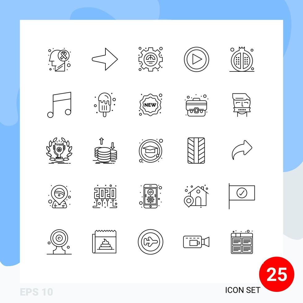Set of 25 Modern UI Icons Symbols Signs for meal drinks performance cooking play Editable Vector Design Elements