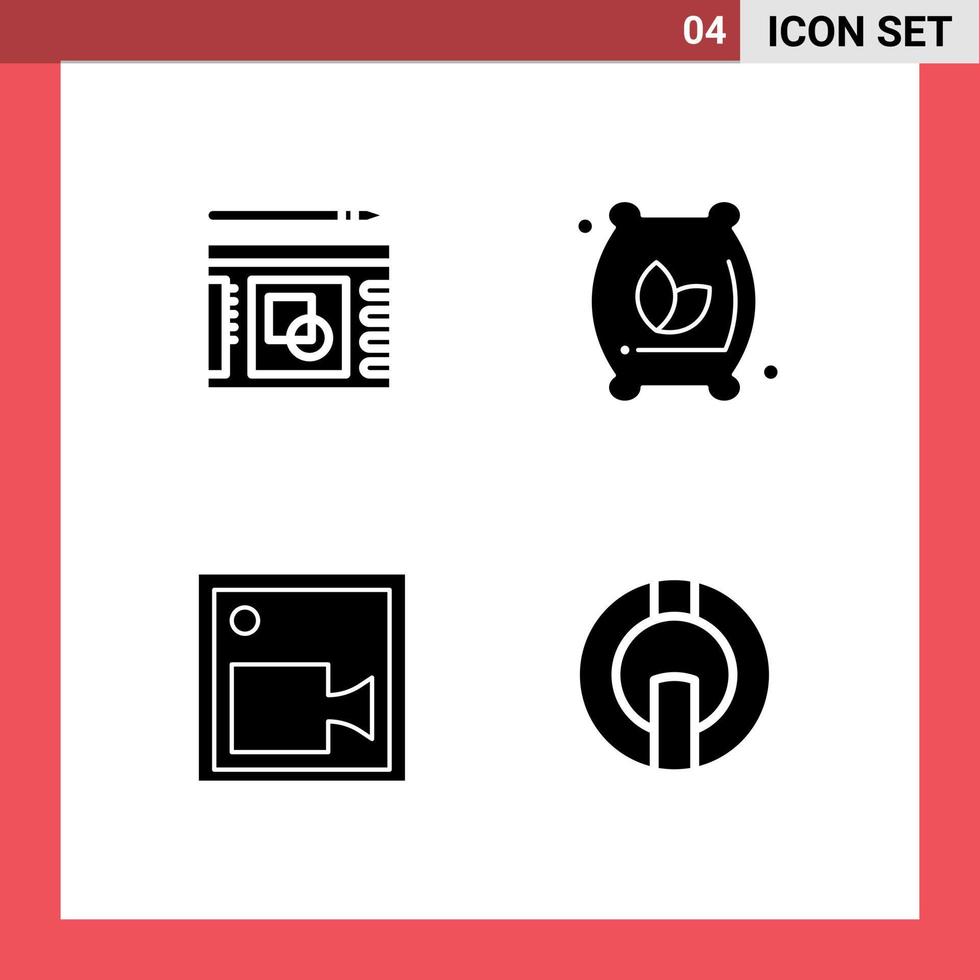 Mobile Interface Solid Glyph Set of 4 Pictograms of graph camera success flour sack video Editable Vector Design Elements