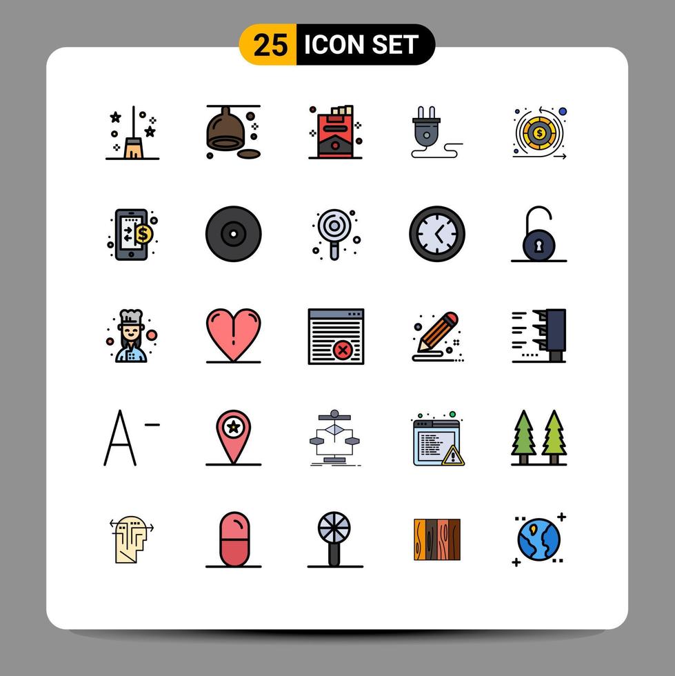 Modern Set of 25 Filled line Flat Colors Pictograph of money power supply cigar plug electrical Editable Vector Design Elements