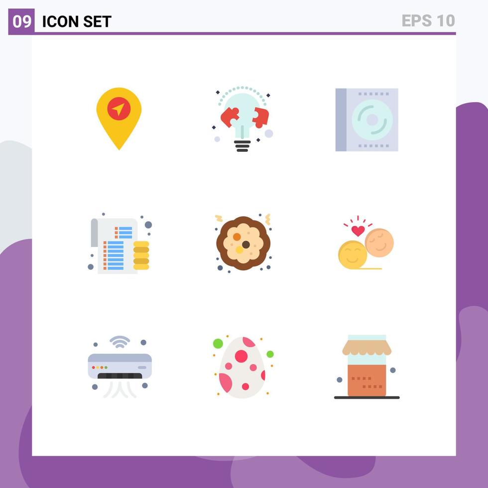 Group of 9 Modern Flat Colors Set for cake investment blu ray coins disc Editable Vector Design Elements