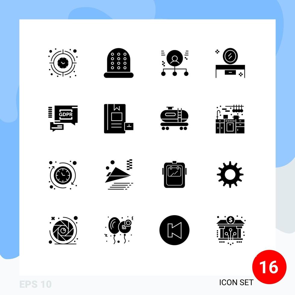 16 iconos creativos signos y símbolos modernos de gdpr mesa lowboy empleado tocador salón de belleza espejo elementos de diseño vectorial editables vector