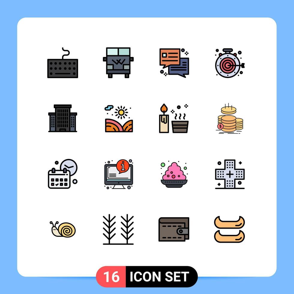 16 User Interface Flat Color Filled Line Pack of modern Signs and Symbols of agriculture city dialog building aim Editable Creative Vector Design Elements
