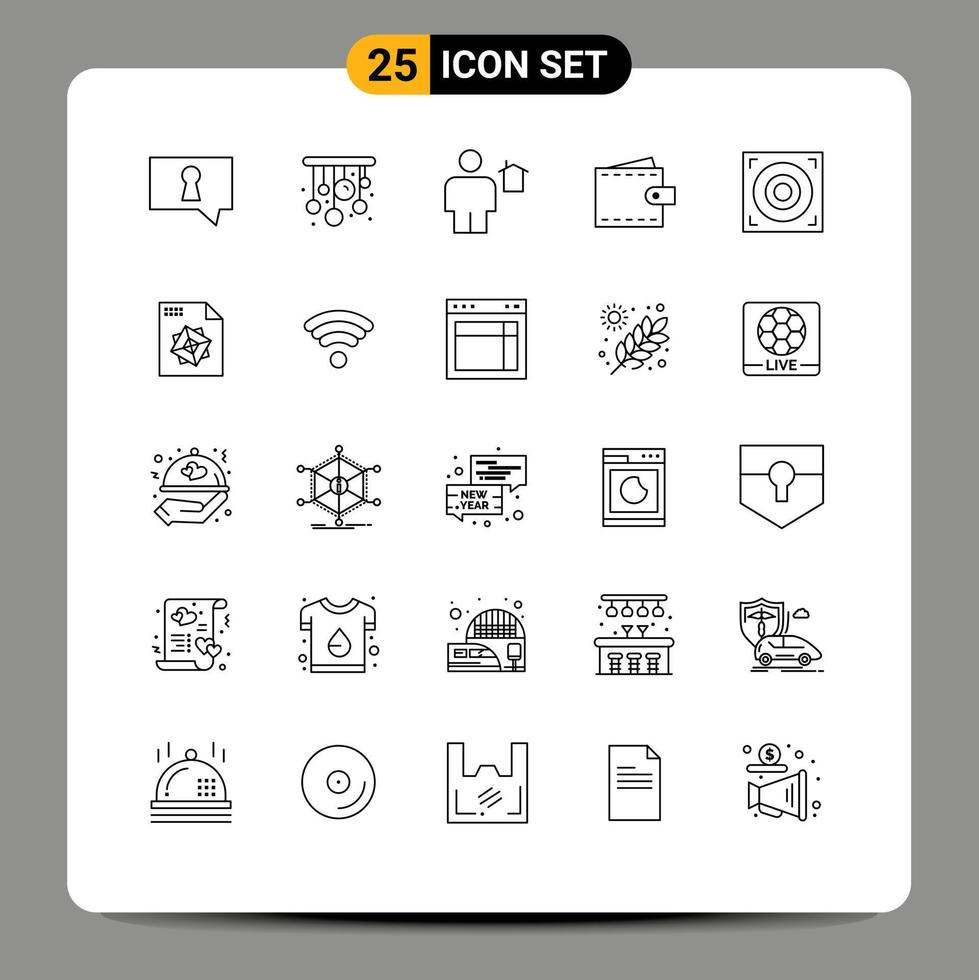 Editable Vector Line Pack of 25 Simple Lines of design wallet home user finance Editable Vector Design Elements