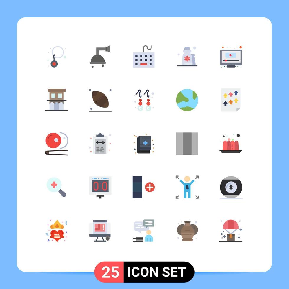 paquete de 25 signos y símbolos modernos de colores planos para medios de impresión web, como elementos de diseño de vectores editables para equipos de relajación de juegos, lociones, cosméticos