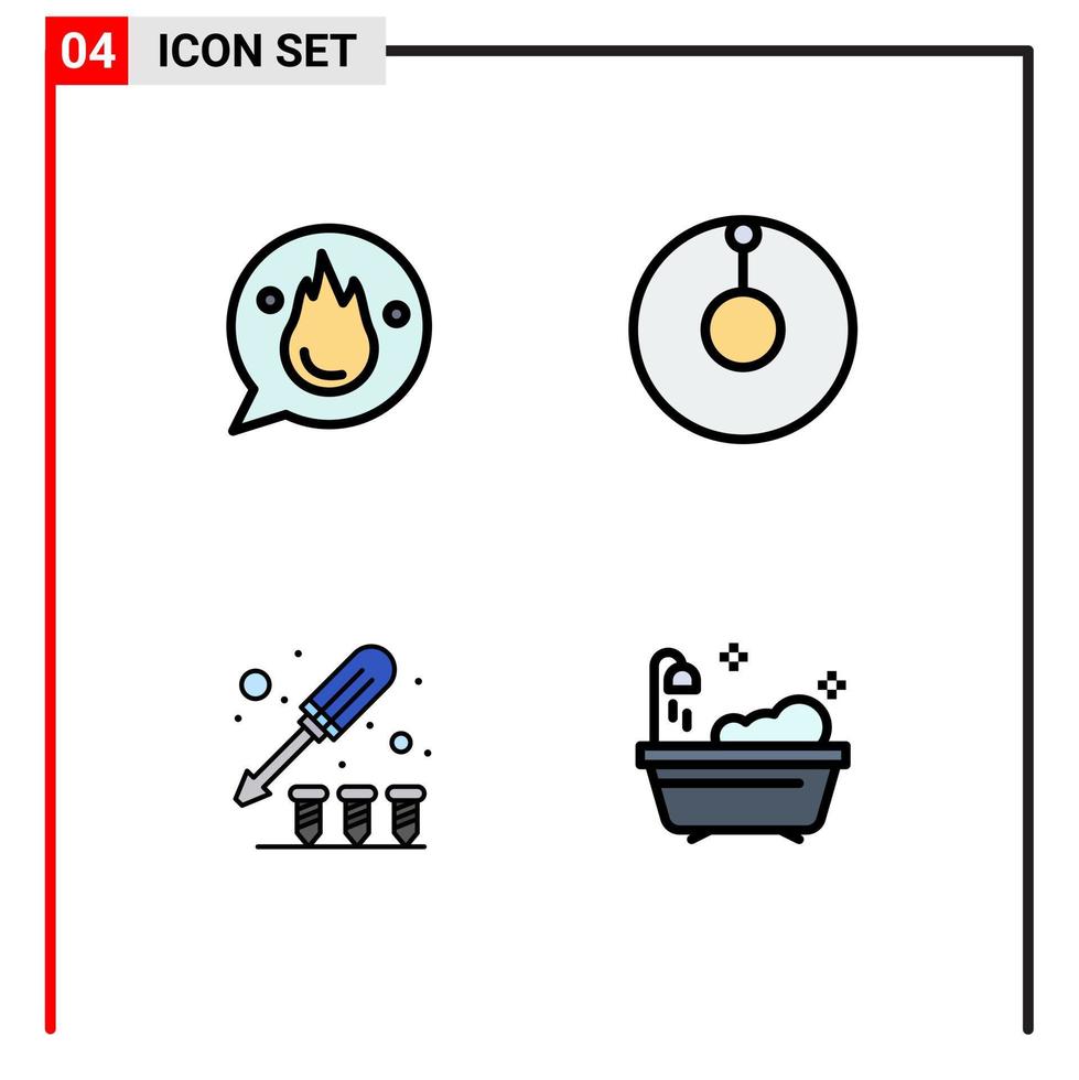 Mobile Interface Filledline Flat Color Set of 4 Pictograms of chat tool motivation zenith bathroom Editable Vector Design Elements