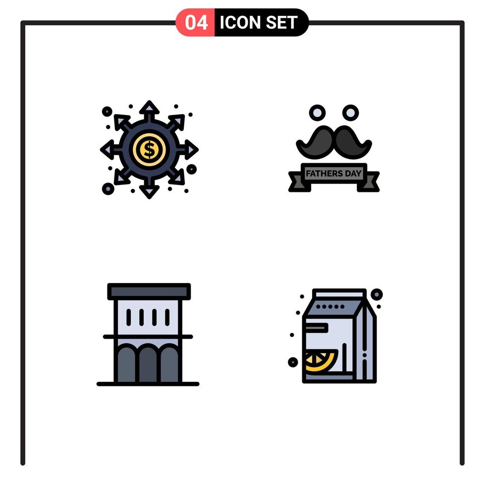 Mobile Interface Filledline Flat Color Set of 4 Pictograms of black architecture portal day house Editable Vector Design Elements
