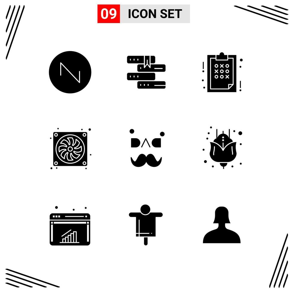 9 iconos de estilo sólido basados en cuadrícula símbolos de glifos creativos para el diseño de sitios web signos de iconos sólidos simples aislados en fondo blanco 9 conjunto de iconos vector