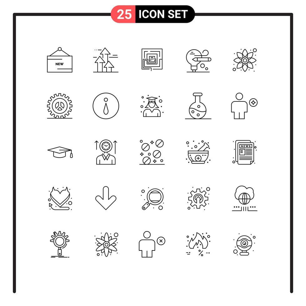 Mobile Interface Line Set of 25 Pictograms of education bulb forward puzzel marketing Editable Vector Design Elements