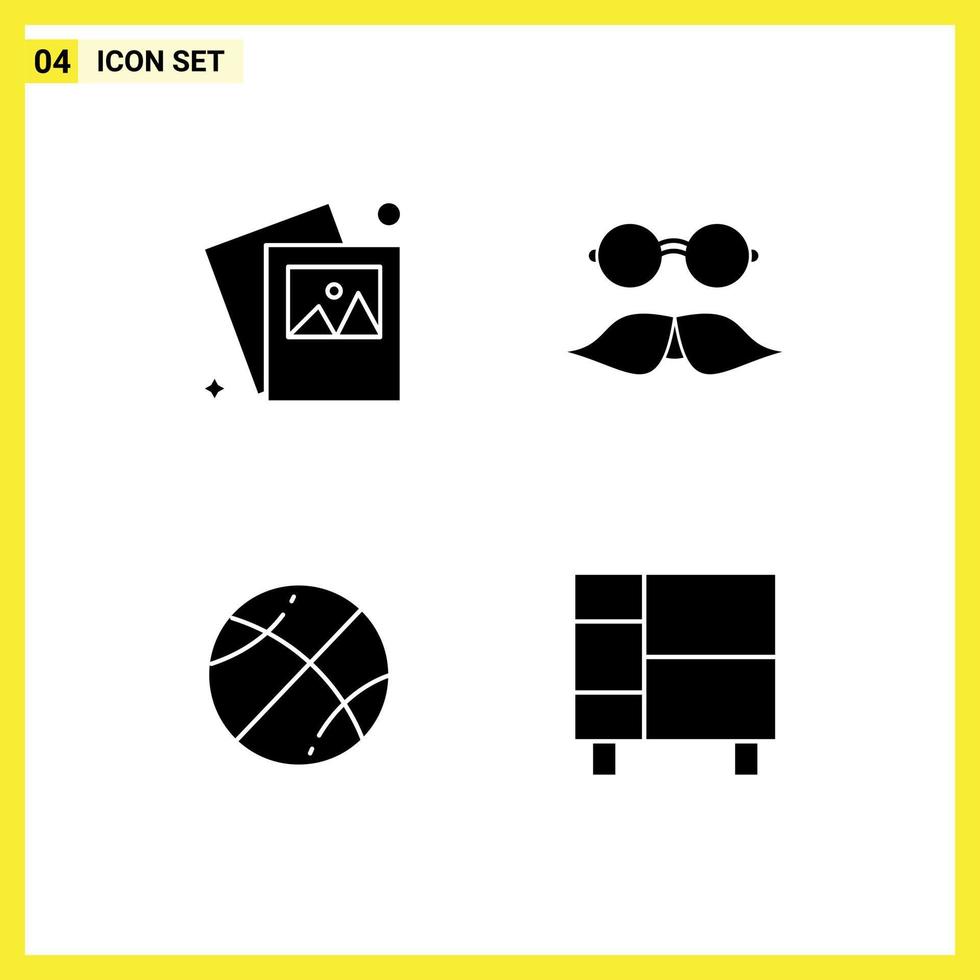 Universal Icon Symbols Group of 4 Modern Solid Glyphs of gallery ball moustache glasses education Editable Vector Design Elements
