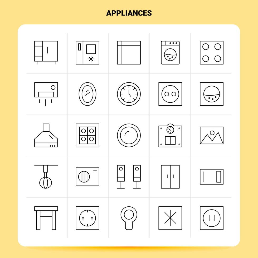 OutLine 25 Appliances Icon set Vector Line Style Design Black Icons Set Linear pictogram pack Web and Mobile Business ideas design Vector Illustration