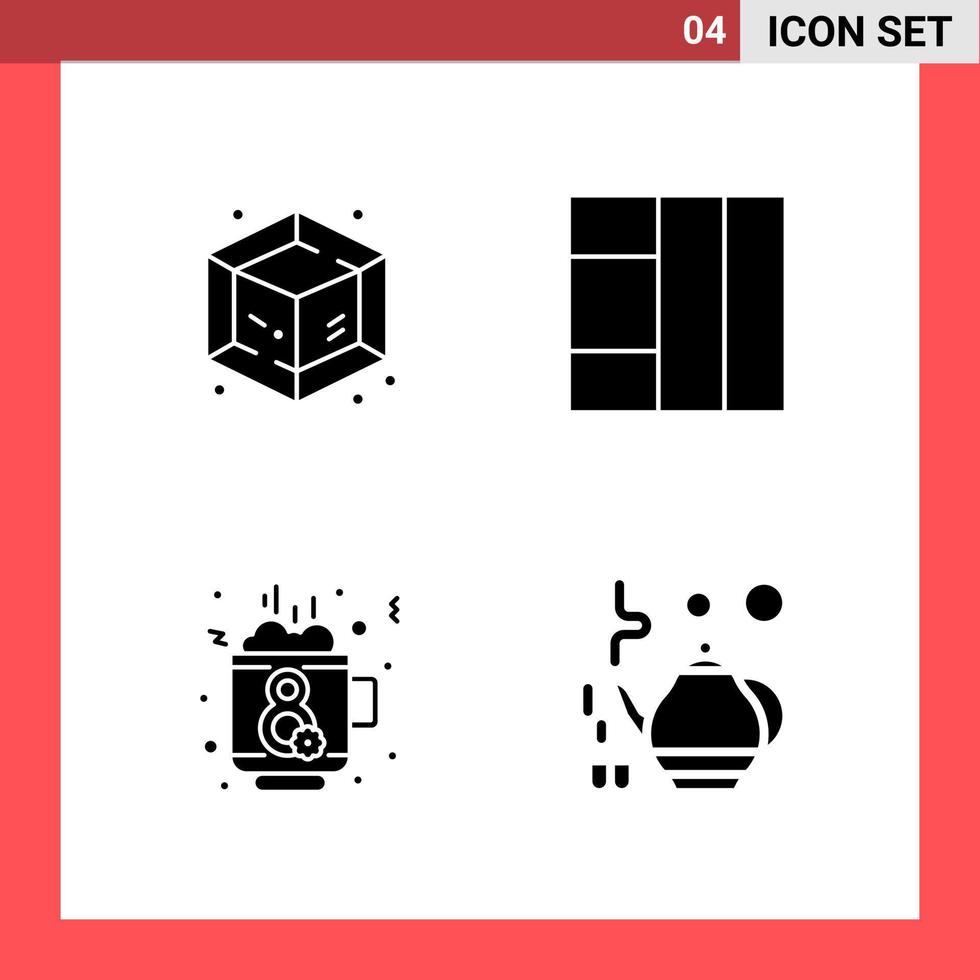 4 Icon Pack Solid Style Glyph Symbols on White Background Simple Signs for general designing vector