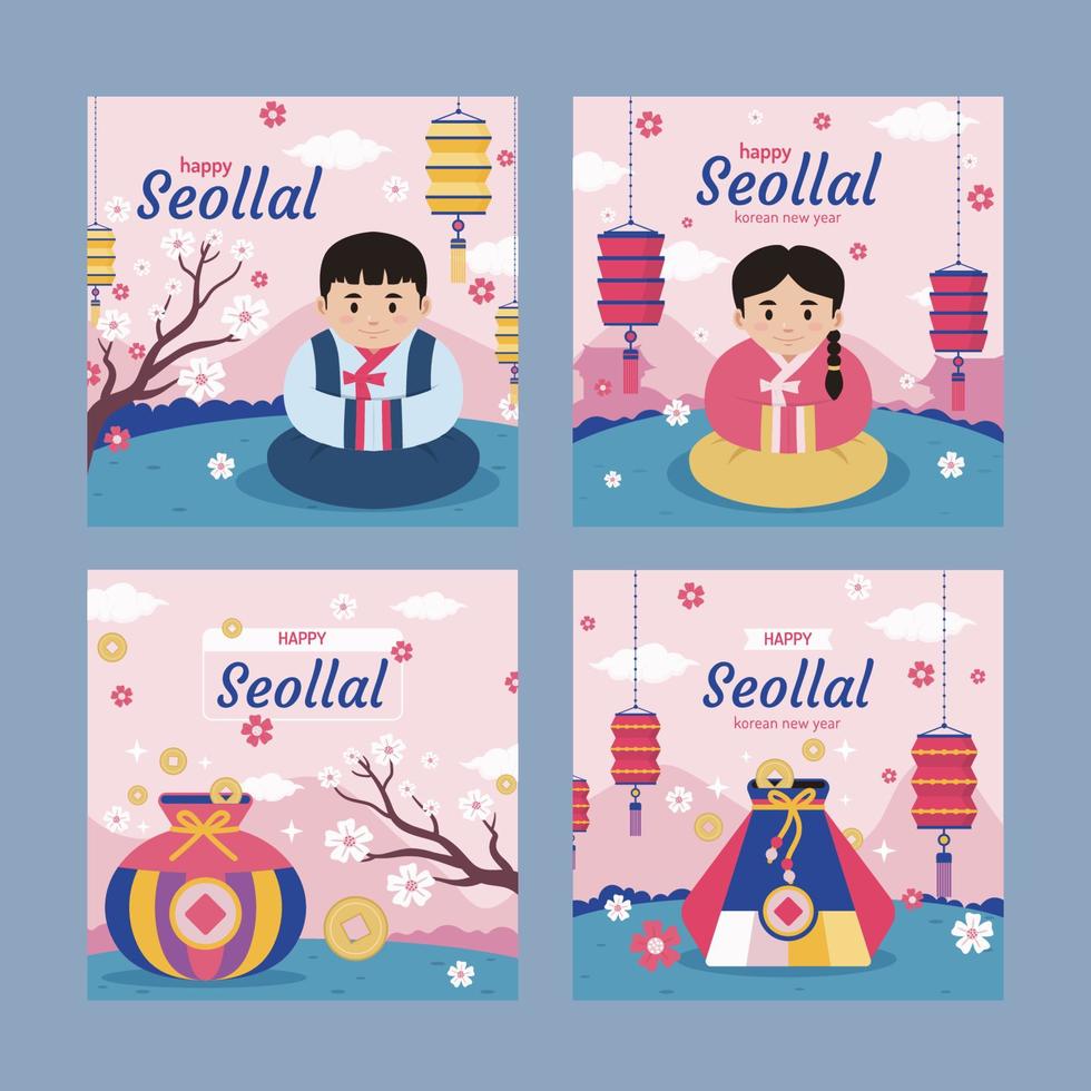 publicación en las redes sociales del año nuevo coreano seollal vector