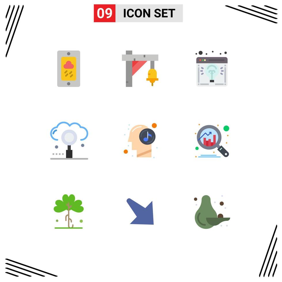 9 Thematic Vector Flat Colors and Editable Symbols of search media browser engine light bulb Editable Vector Design Elements