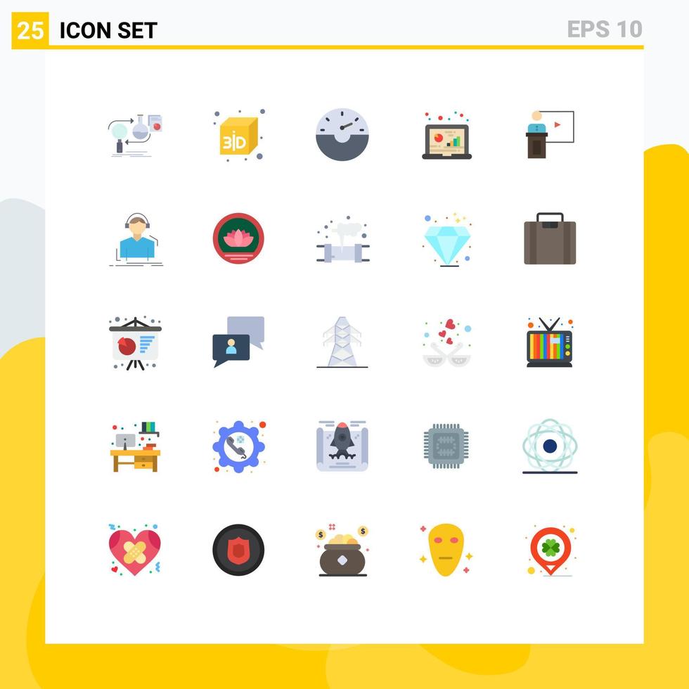 25 Universal Flat Color Signs Symbols of event conference gauge research computer Editable Vector Design Elements