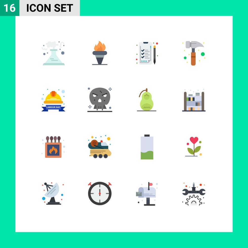 paquete de iconos de vector de stock de 16 signos y símbolos de línea para gorra de sombrero kit de reloj olímpico martillo de garra paquete editable de elementos creativos de diseño de vectores