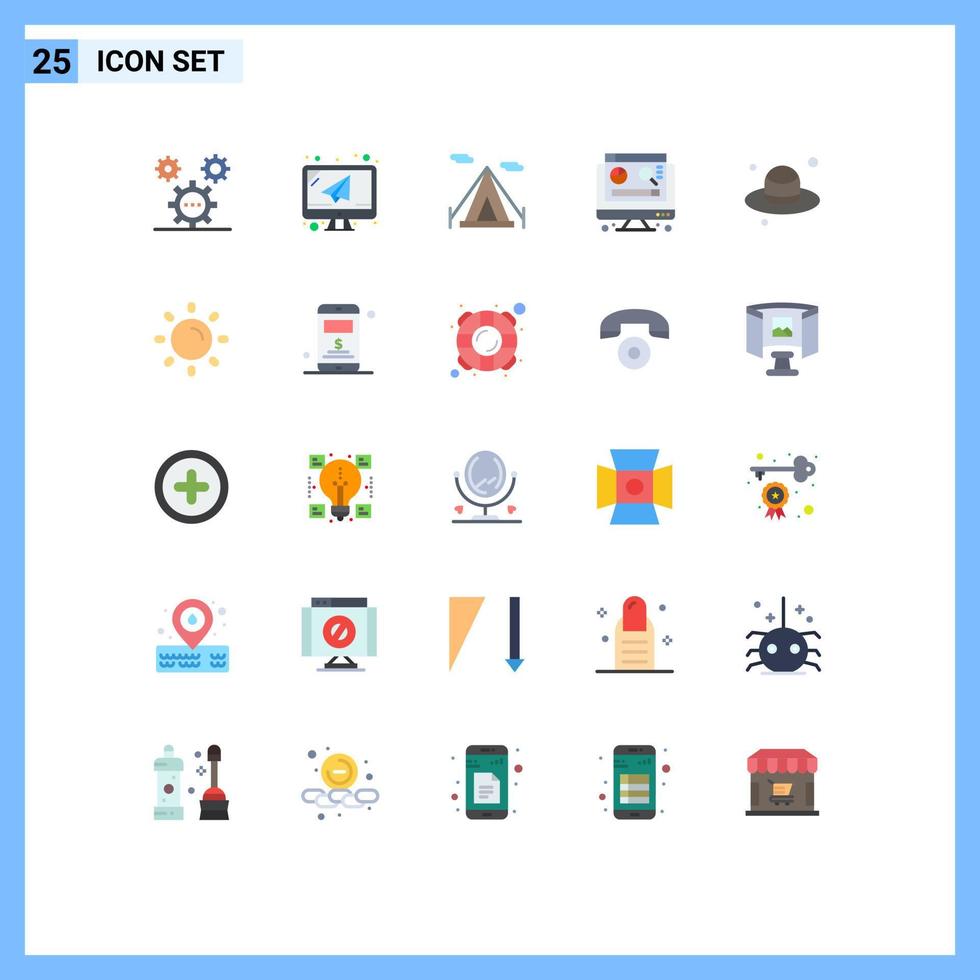 25 Universal Flat Color Signs Symbols of fathers brim mail graph computer Editable Vector Design Elements