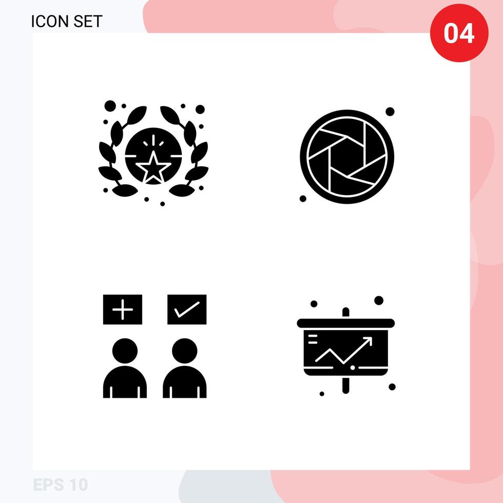 Thematic Vector Solid Glyphs and Editable Symbols of award tick camera answers business Editable Vector Design Elements