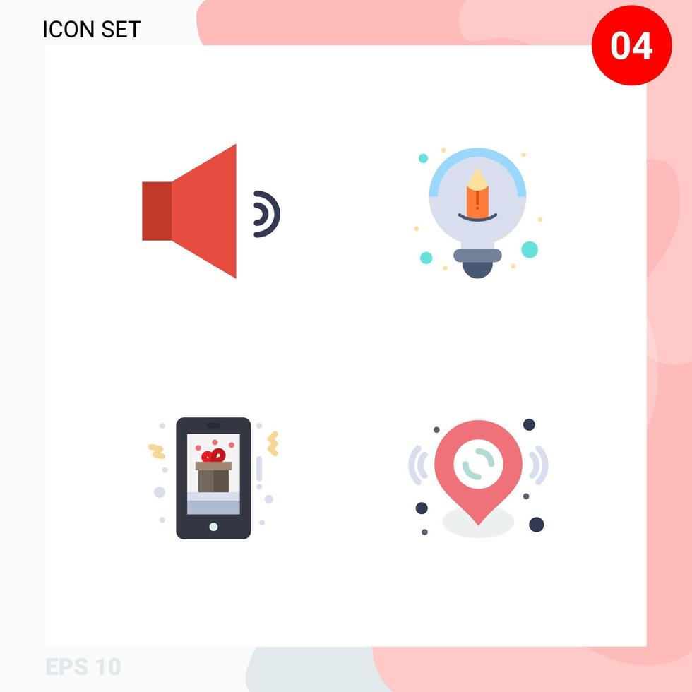 4 Flat Icon concept for Websites Mobile and Apps sound mobile gift creative christmas pin Editable Vector Design Elements