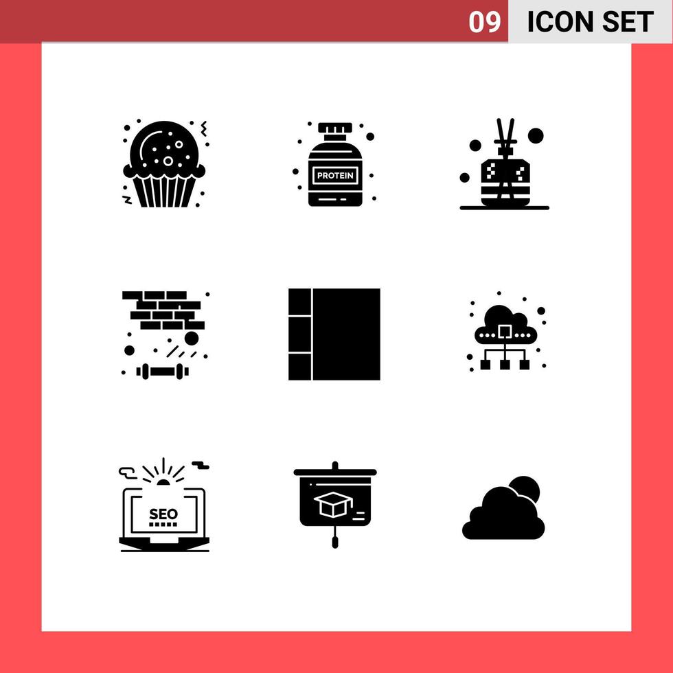 Set of 9 Modern UI Icons Symbols Signs for data layout green grid game Editable Vector Design Elements