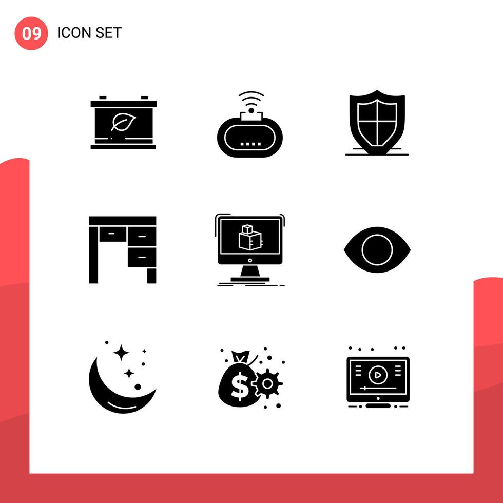 9 User Interface Solid Glyph Pack of modern Signs and Symbols of dimensional interior protection furniture decor Editable Vector Design Elements