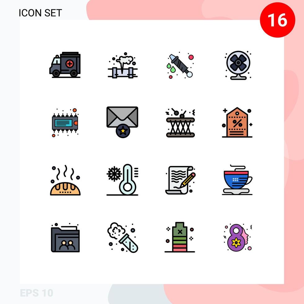 conjunto de 16 iconos de interfaz de usuario modernos símbolos signos para dispositivo ic componente de pistola de agua ventilador elementos de diseño de vectores creativos editables