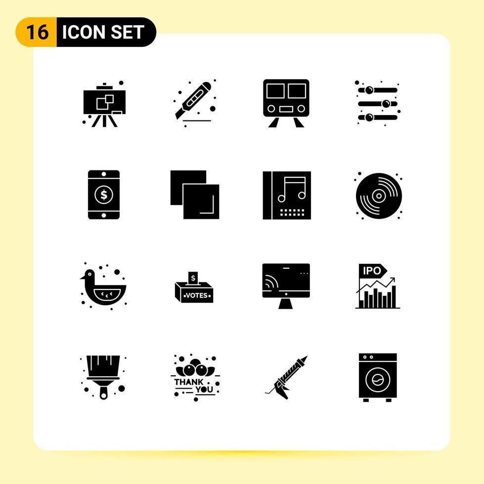 16 glifos sólidos vectoriales temáticos y símbolos editables de configuración de opciones de mapas de preferencias de dólar elementos de diseño vectorial editables vector