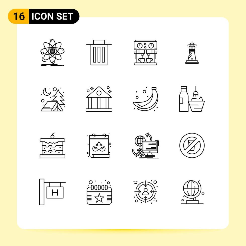 Modern Set of 16 Outlines and symbols such as ocean light user house drink Editable Vector Design Elements