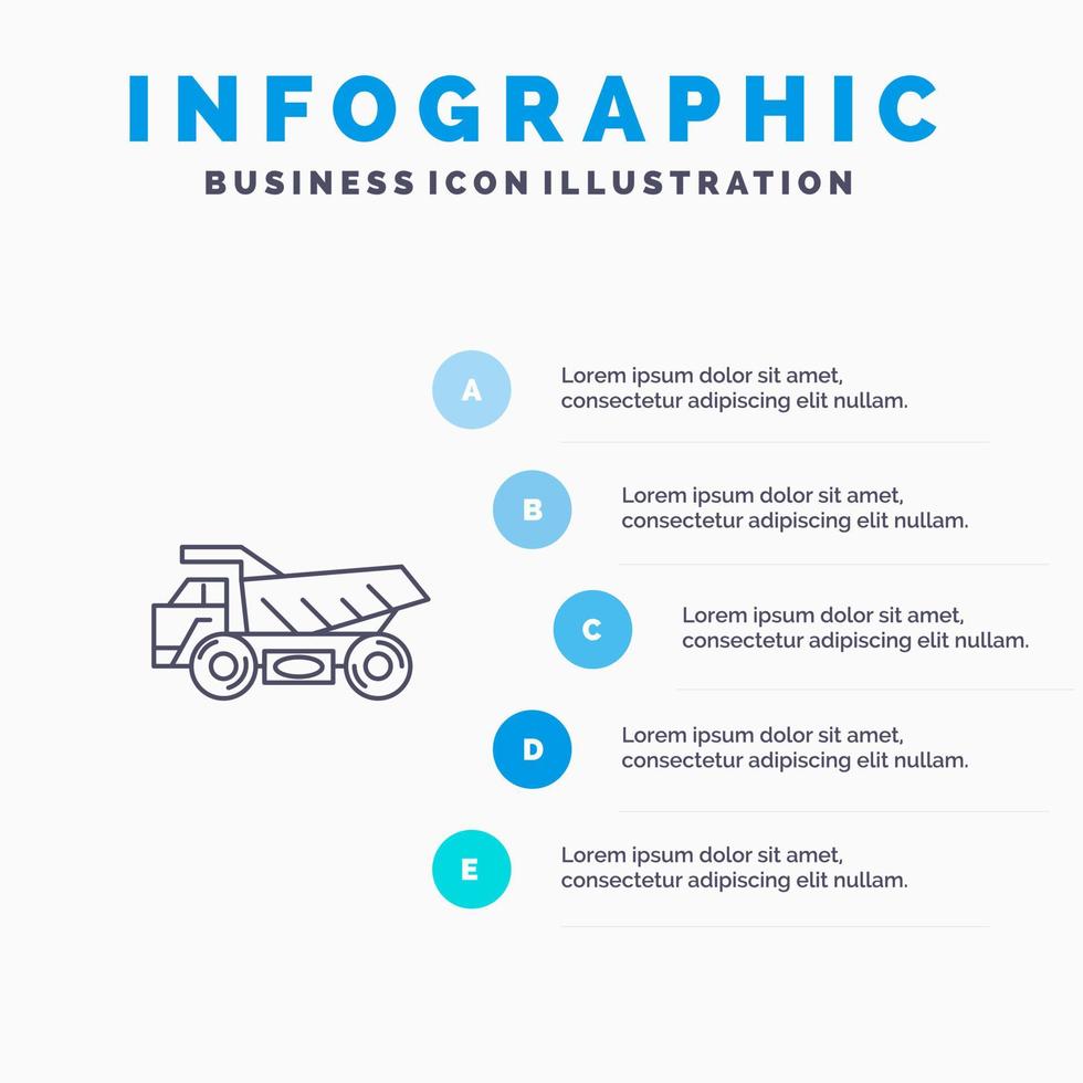 Truck Trailer Transport Construction Line icon with 5 steps presentation infographics Background vector