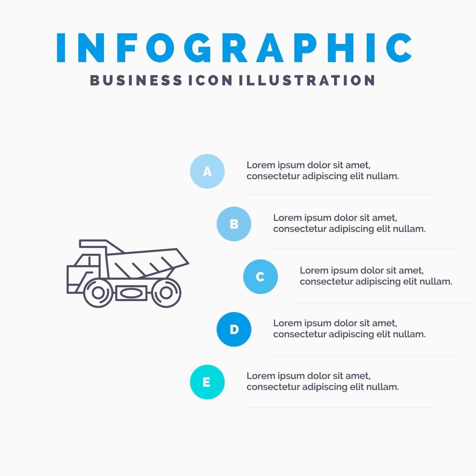 icono de línea de construcción de transporte de remolque de camión con fondo de infografía de presentación de 5 pasos vector