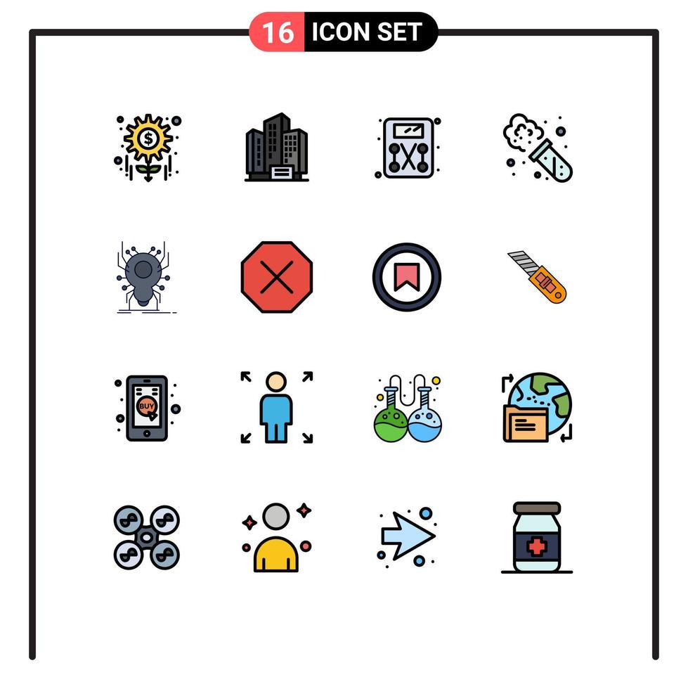 16 Thematic Vector Flat Color Filled Lines and Editable Symbols of virus insect diet bug experiment Editable Creative Vector Design Elements