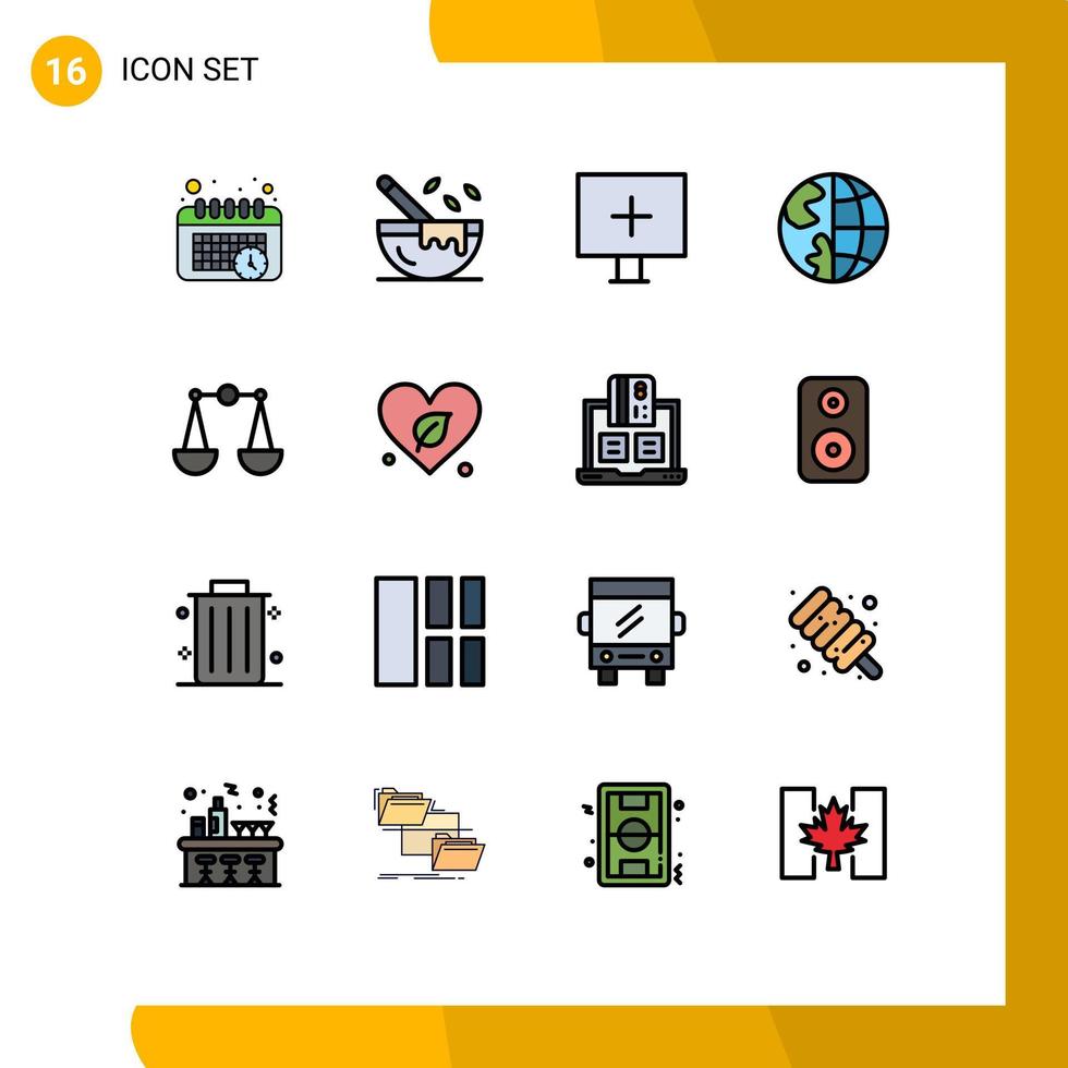 Stock Vector Icon Pack of 16 Line Signs and Symbols for justice globe alert earth contact Editable Creative Vector Design Elements
