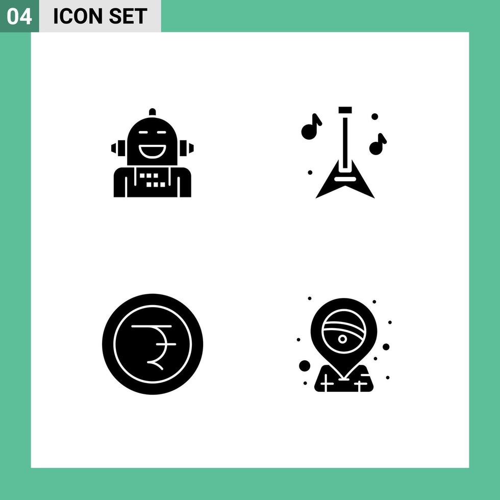 Set of 4 Vector Solid Glyphs on Grid for android finance emotional instrument brazil Editable Vector Design Elements