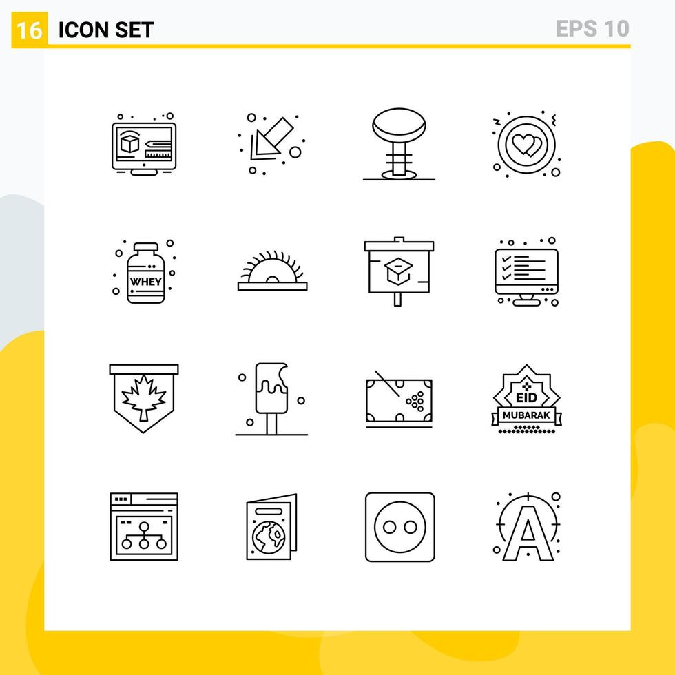16 User Interface Outline Pack of modern Signs and Symbols of whey protein furniture nutrition heart Editable Vector Design Elements