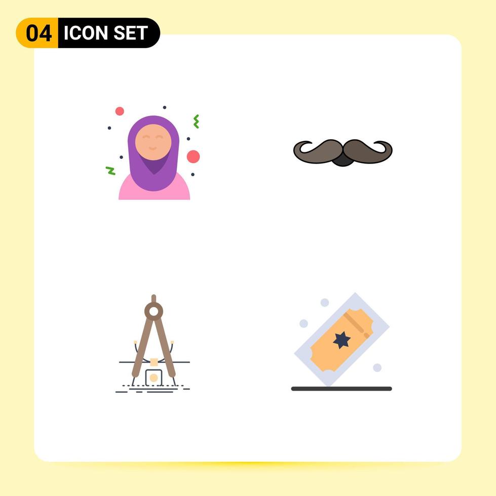 conjunto de iconos planos de interfaz móvil de 4 pictogramas de mujeres árabes miden bigote elementos de diseño vectorial editables de refinamiento masculino vector