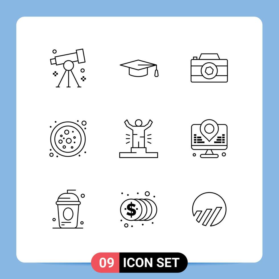 Universal Icon Symbols Group of 9 Modern Outlines of human achievement camera molecule atom Editable Vector Design Elements