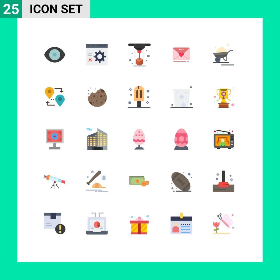 25 User Interface Flat Color Pack of modern Signs and Symbols of barrow weddind programming love laser Editable Vector Design Elements