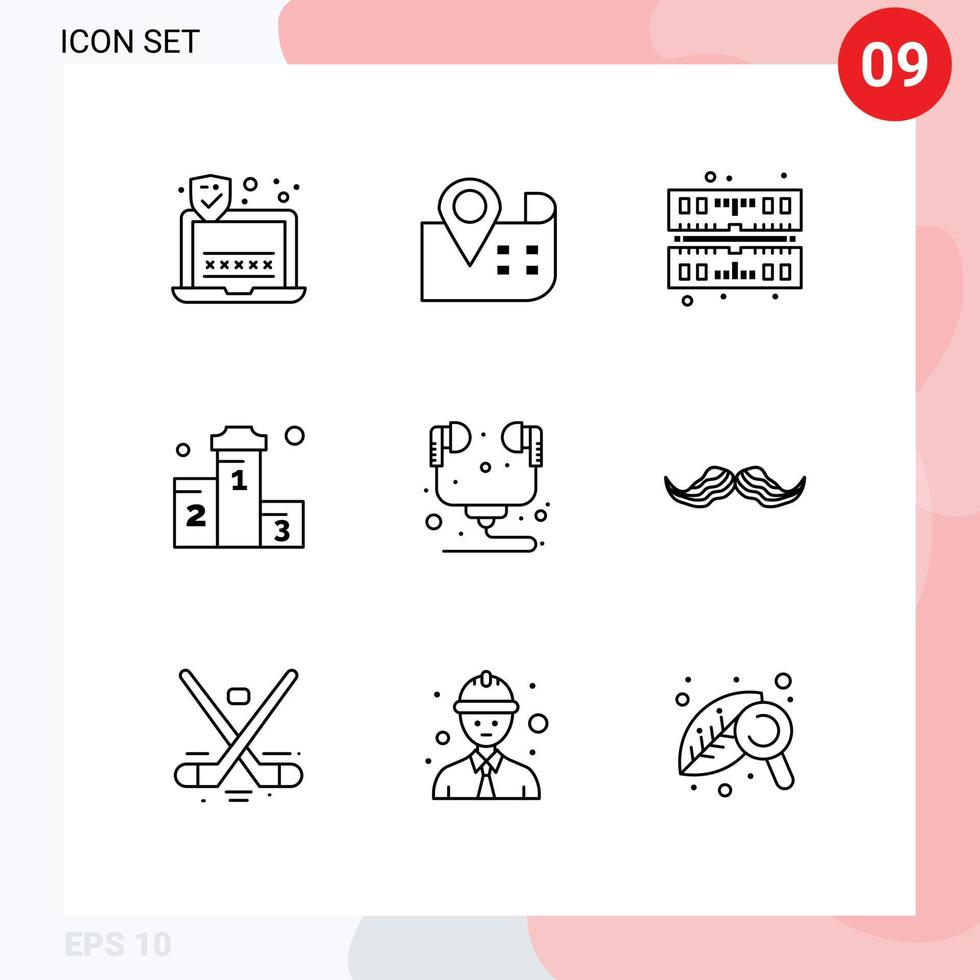 9 Thematic Vector Outlines and Editable Symbols of headset hardware ram computer won Editable Vector Design Elements