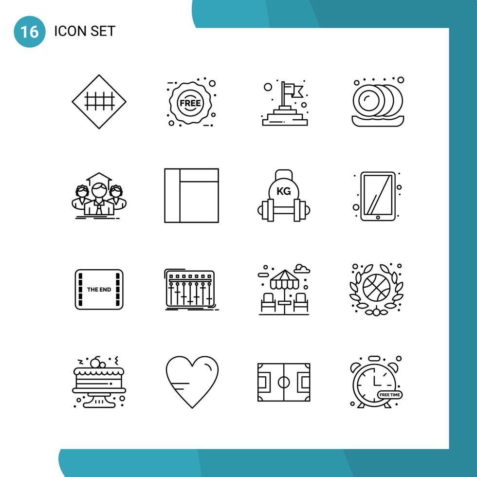 Vector Pack of 16 Outline Symbols Line Style Icon Set on White Background for Web and Mobile