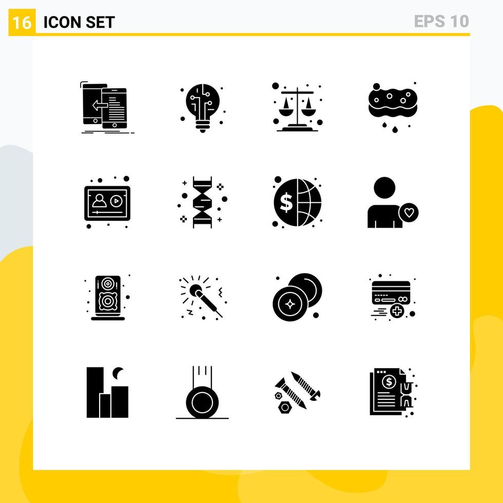 16 Thematic Vector Solid Glyphs and Editable Symbols of profile account balance wash cleaning Editable Vector Design Elements