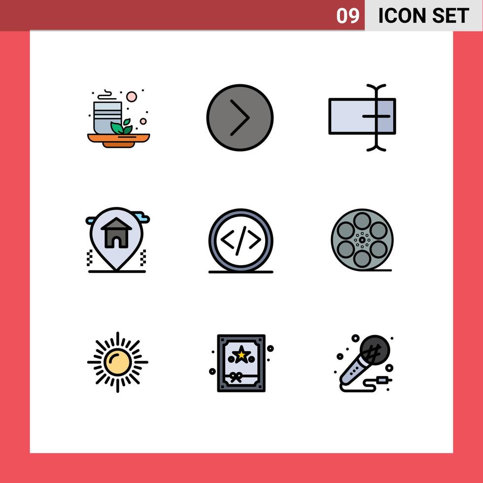 Modern Set of 9 Filledline Flat Colors Pictograph of development code cursor real estate home Editable Vector Design Elements