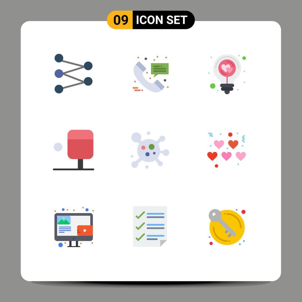 Universal Icon Symbols Group of 9 Modern Flat Colors of hearts molecule energy atom ping pong Editable Vector Design Elements