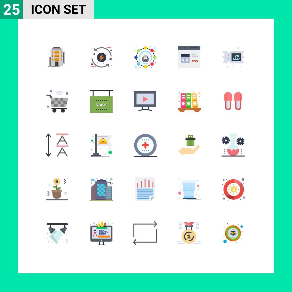 Editable Vector Line Pack of 25 Simple Flat Colors of develop coding eco code marketing Editable Vector Design Elements
