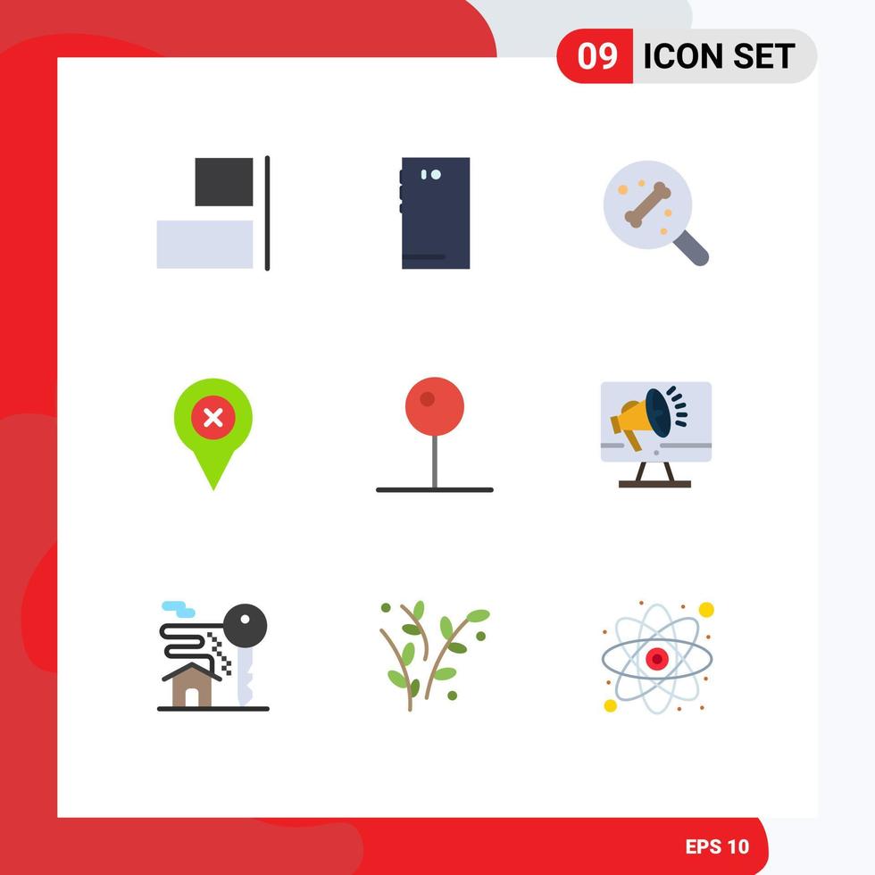 Pictogram Set of 9 Simple Flat Colors of media player pin search map pin Editable Vector Design Elements
