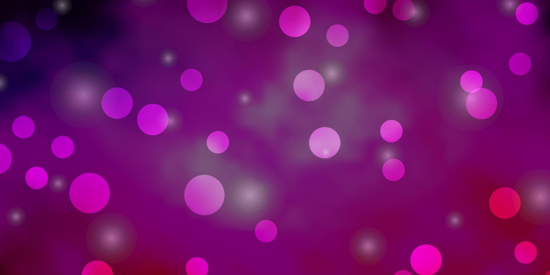 plantilla de vector púrpura claro, rosa con círculos, estrellas.