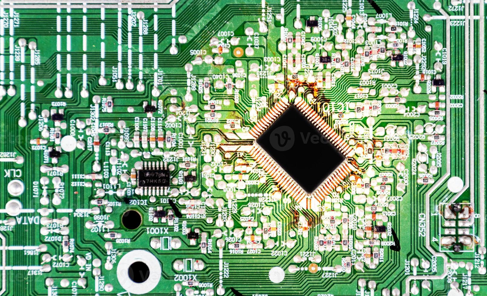 Top view close up black central processing unit mock up  with gold light effect photo
